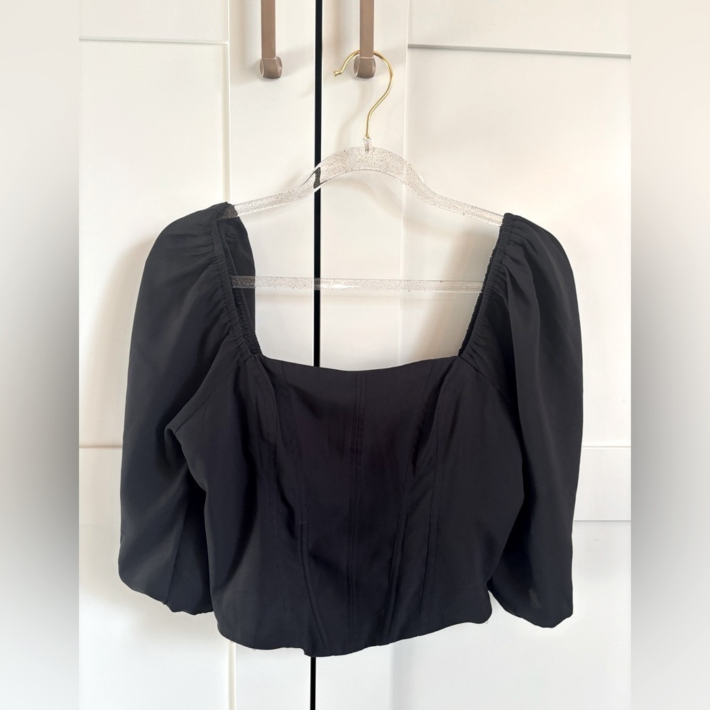 Abercrombie & Fitch Puff Sleeve Corset Top Black Size XS NWOT